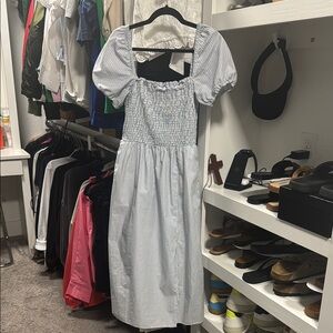 J. Crew Light Blue and White Striped Midi Dress